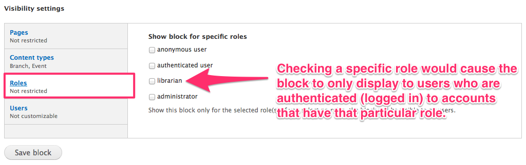 specify roles that can see the block