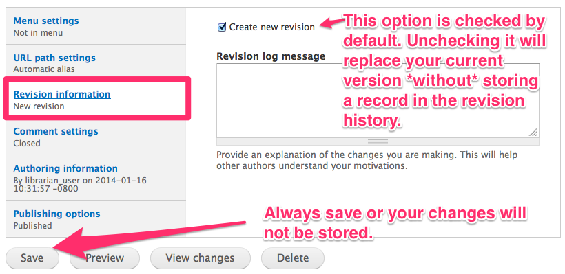 Adding a revision message